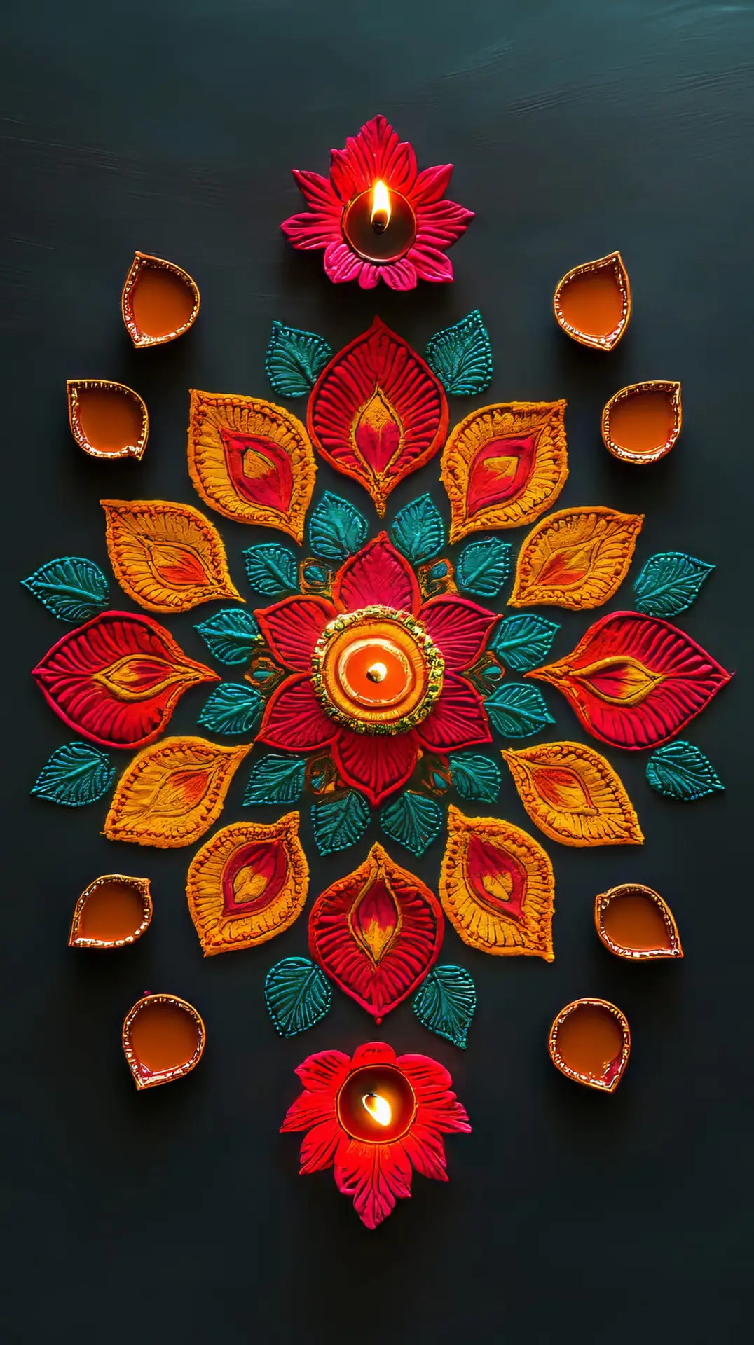 Vibrant diwali decor with rangoli